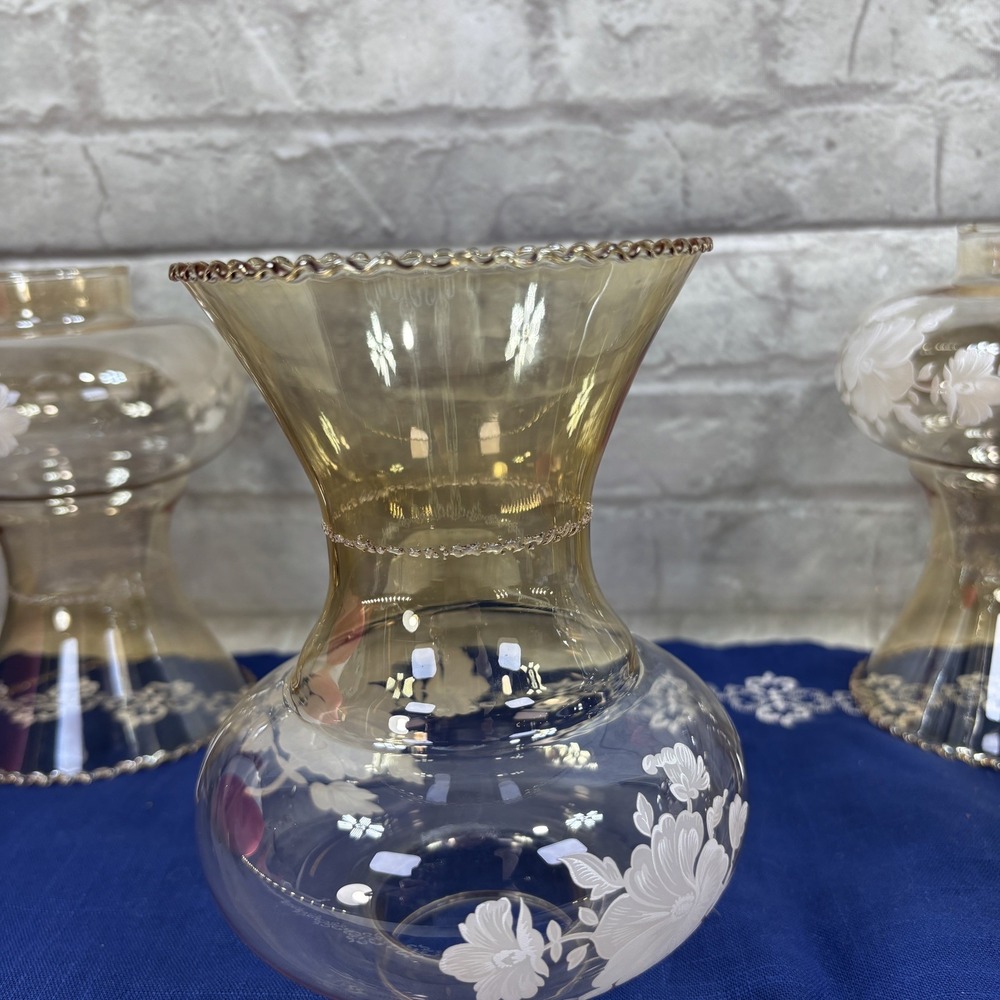 Vintage amber glass hurricane lamp shade Indiana scalloped ruffly